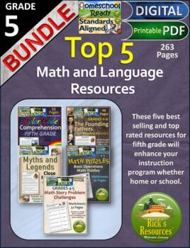 Preview of Top Five Math and Language Resources Grade 5 - Print and Digital Versions