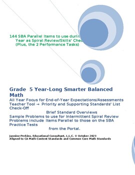 Preview of Grade 5 Math - SBA Test Prep and Practice:  144 Parallel Spiral Review Items