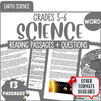Preview of Grade 5 and 6 Earth Science Reading Comprehension Passages Word Document Bundle