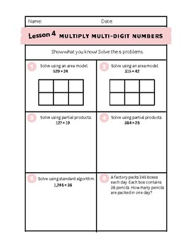 Preview of 5th Grade iReady Math- Lesson 4 Worksheet: Multiply Multi- Digit Numbers