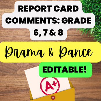 Preview of Grade 6, 7 & 8 Editable Report Card Comments for Drama & Dance