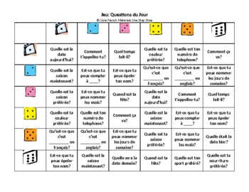 Preview of Grade 6-8 Core French Daily Questions Game