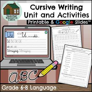 Preview of Grade 6-8 Cursive Writing Foundations Unit (Printable + Google Slides™)