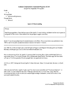 Preview of Grade 6_Apollo 11 Moon Landing_Informative/Explanatory_ACAP Writing Prompt_6I.28