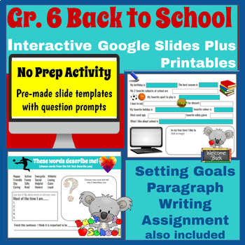 Preview of Grade 6 Back to School Interactive Student Slides for Community Building