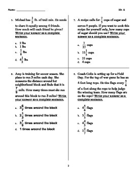 Grade 6 Common Core Math 6.NS.1 Worksheet (Multiple Choice) by Deb Chen