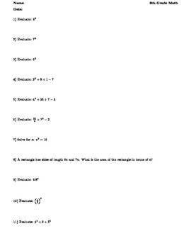 Grade 6 Common Core Math - Expressions and Equations A.1 by Luke