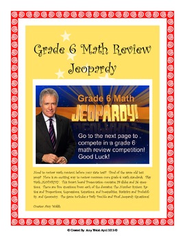 Preview of Grade 6 Common Core Math Review JEOPARDY - Smart Board Game