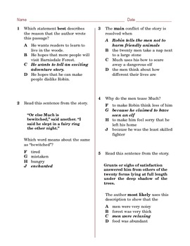 Grade 6 Common Core Reading: Literature -- Robin Hood by The Worksheet Guy