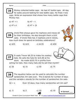 grade 6 common core test and quiz pack by math worksheets land dot com