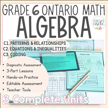 Preview of Grade 6 Algebra NEW Ontario Math | Patterning Equations and Inequalities Coding