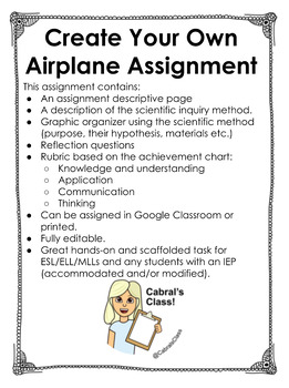 Preview of Grade 6 Create Your Own Airplane Assignment