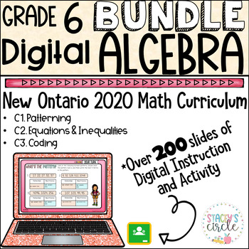 Preview of Grade 6 New Ontario Math Algebra Patterns Equations and Coding Digital Bundle