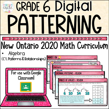 Preview of Grade 6 Patterning Unit 2020 Ontario Math - DIGITAL Google Slides : Algebra