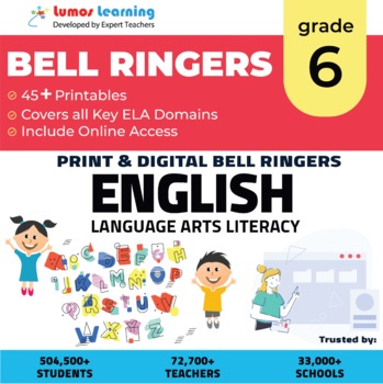 Preview of Grade 6 ELA Bell Ringers - 45+ Printable Bell Ringers - Full Year Bundle