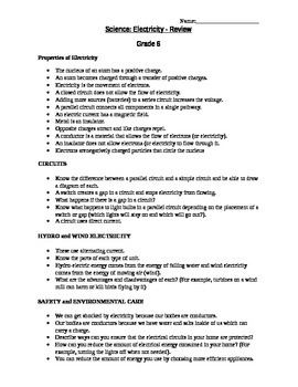 grade 6 electricity science test review by helping little ones succeed