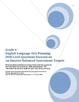 Preview of Grade 6 English Language Arts Smarter Balanced Summative , DOK Questions/Targets