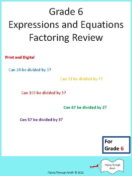 Preview of Grade 6 Expressions and Equations Factoring Review
