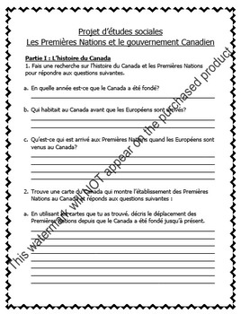Preview of Grade 6 French Social Studies Project - First Nations (Les autochtones) EDITABLE