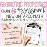 Grade 6 Geometric Properties Unit Test Assessment NEW Onta