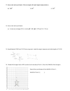 grade 6 geometry transformations angles unit test