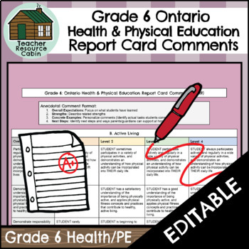 Preview of Grade 6 HEALTH & PHYS ED Ontario Report Card Comments (Use with Google Docs™)
