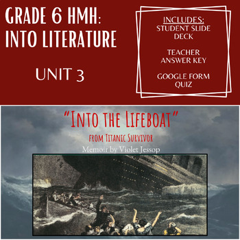Preview of Grade 6 HMH: Unit 3 - "Into the Lifeboat" Slide Deck & Quiz