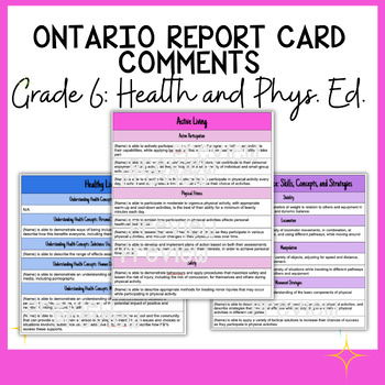 Preview of Grade 6 Health and Physical Education Report Card Comments - Ontario Curriculum