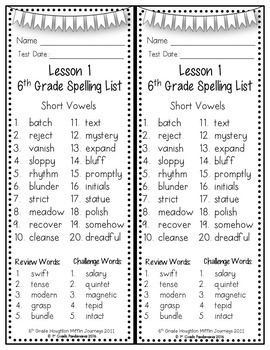 journeys 6th grade spelling list pdf