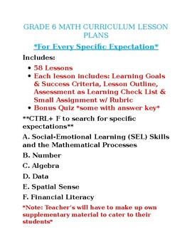 Preview of Grade 6 Math 2023 Lesson Plans A-F (58 Lesson Plans)