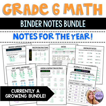 Preview of Grade 6 Math - Binder Notes / Worksheet Notes - Bundle for Entire Year