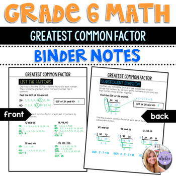 Grade 6 Math - Greatest Common Factor Binder Notes Worksheet by ...
