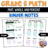 Grade 6 Math - Part, Whole, and Percent Binder Notes Worksheet