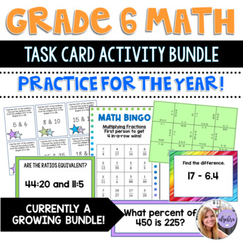 Preview of Grade 6 Math - Task Card Activity and Game Bundle for Entire Year