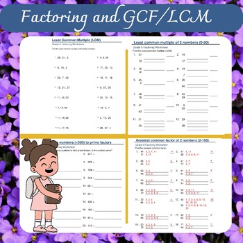Preview of Grade 6 Math Worksheets: Factoring and GCF/LCM