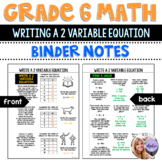 Grade 6 Math - Writing Equations with 2 Variables Binder Notes Worksheet