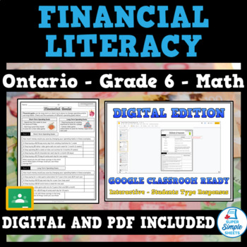 Preview of Grade 6 - New Ontario Math Curriculum 2020 - Financial Literacy - GOOGLE AND PDF