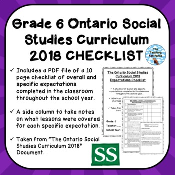 Preview of Grade 6 ONTARIO SOCIAL STUDIES CURRICULUM 2018 EXPECTATIONS CHECKLIST