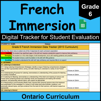 Preview of Grade 6 Ontario French Immersion Curriculum (Digital Student Data Tracker)