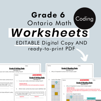 Preview of Grade 6 Ontario Math - FREE Coding Worksheets - PDF+FULLY Editable Google Slides