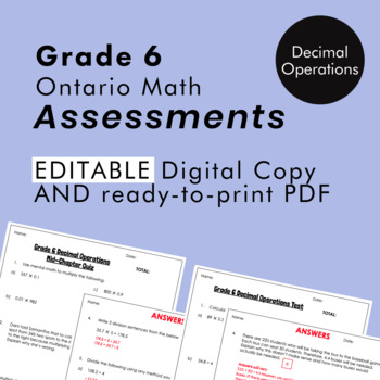 Preview of Grade 6 Ontario Math - Decimal Operations Assessments - PDF+Google Slides