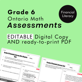 Preview of Grade 6 Ontario Math - Financial Literacy Assessments - PDF+Google Slides