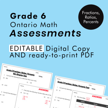 Preview of Grade 6 Ontario Math -Fractions, Ratios, Percents Assessments -PDF+Google Slides