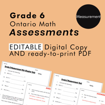 Preview of Grade 6 Ontario Math - Measurement Assessments - PDF+Google Slides