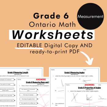 Preview of Grade 6 Ontario Math - Measurement Worksheets - PDF+FULLY Editable Google Slides
