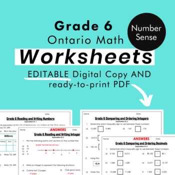 Preview of Grade 6 Ontario Math - Number Sense Worksheets -PDF+FULLY Editable Google Slides