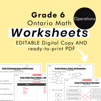 Preview of Grade 6 Ontario Math - Operations Worksheets - PDF+FULLY Editable Google Slides
