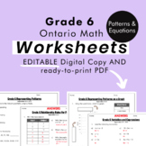 Grade 6 Ontario Math - Patterns&Equations Worksheets -PDF+