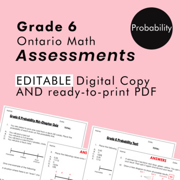 Preview of Grade 6 Ontario Math - Probability Assessments - PDF+Google Slides