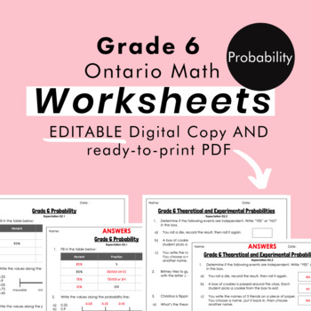 Preview of Grade 6 Ontario Math - Probability Worksheets - PDF+FULLY Editable Google Slides